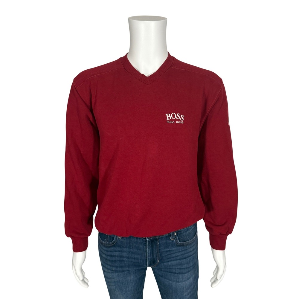 Hugo Boss Callaway Golf Mens Red V-Neck Cotton Sweatshirt Pullover Size L